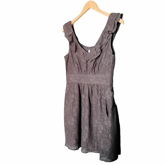 Anthropologie Maeve Dress Women's Size Small Y2K Gray Lace Ruffle Short Sundress - Picture 14 of 15